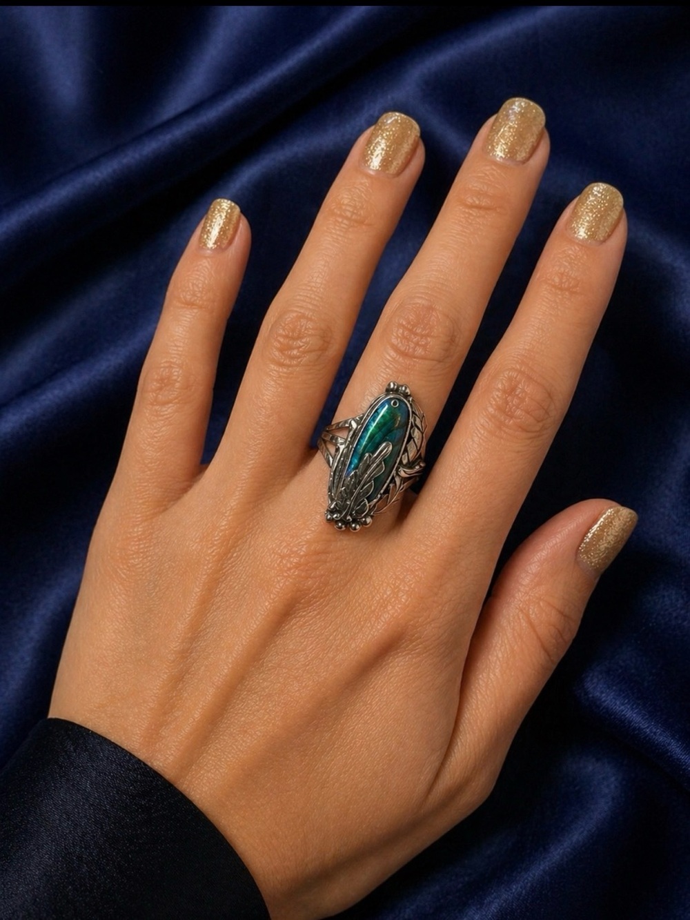 Ring Abalone Native American Signed Artisan 925 Sterling Silver - Picture 2 of 11